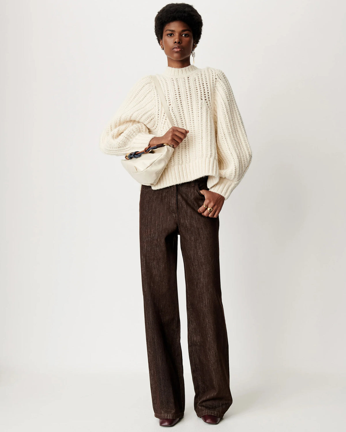 Bobardi Sweater | Cropped Balloon Sleeve Knit Sweater