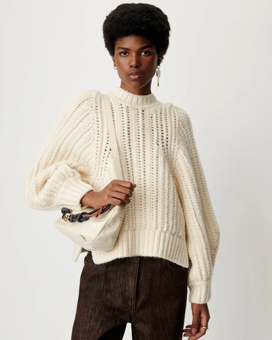Bobardi Sweater | Cropped Balloon Sleeve Knit Sweater