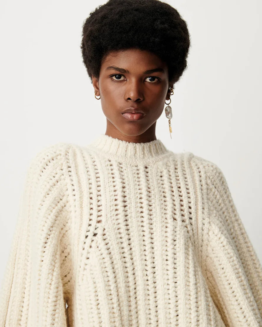 Bobardi Sweater | Cropped Balloon Sleeve Knit Sweater