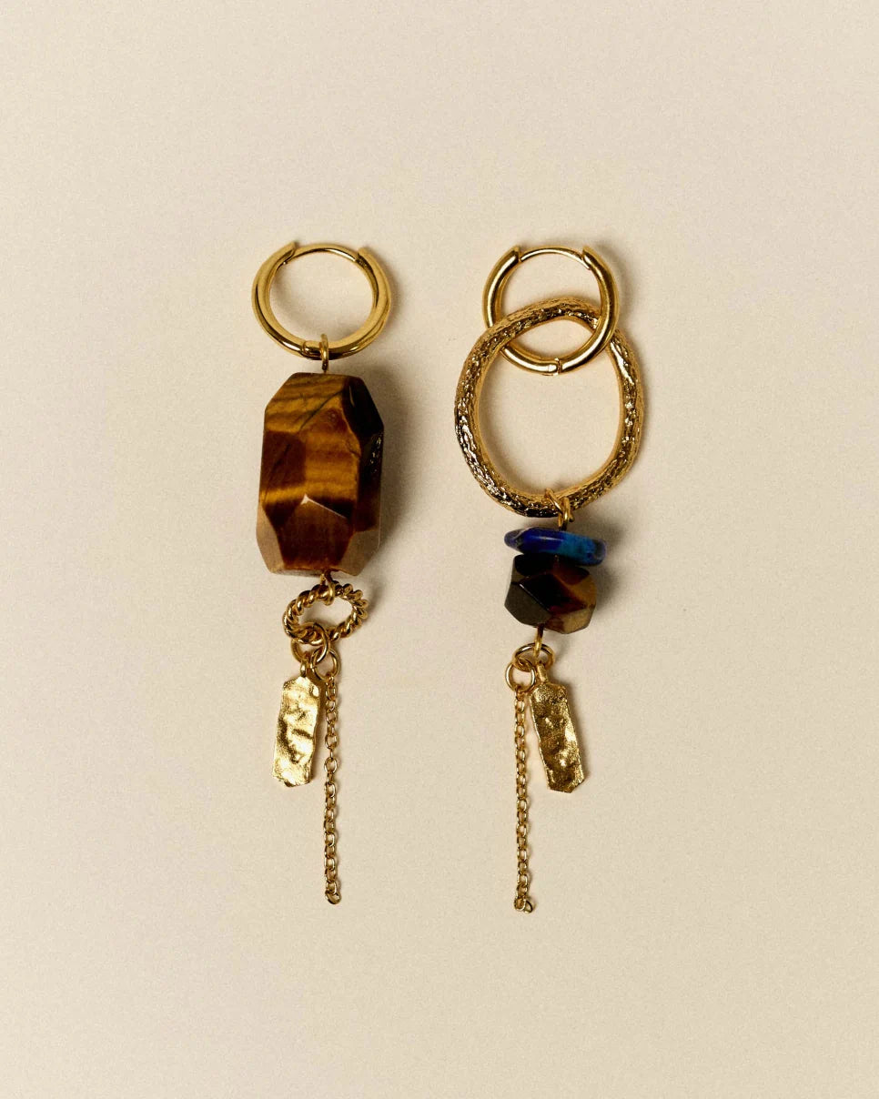 Toti Tiger and Blue Stone Earrings