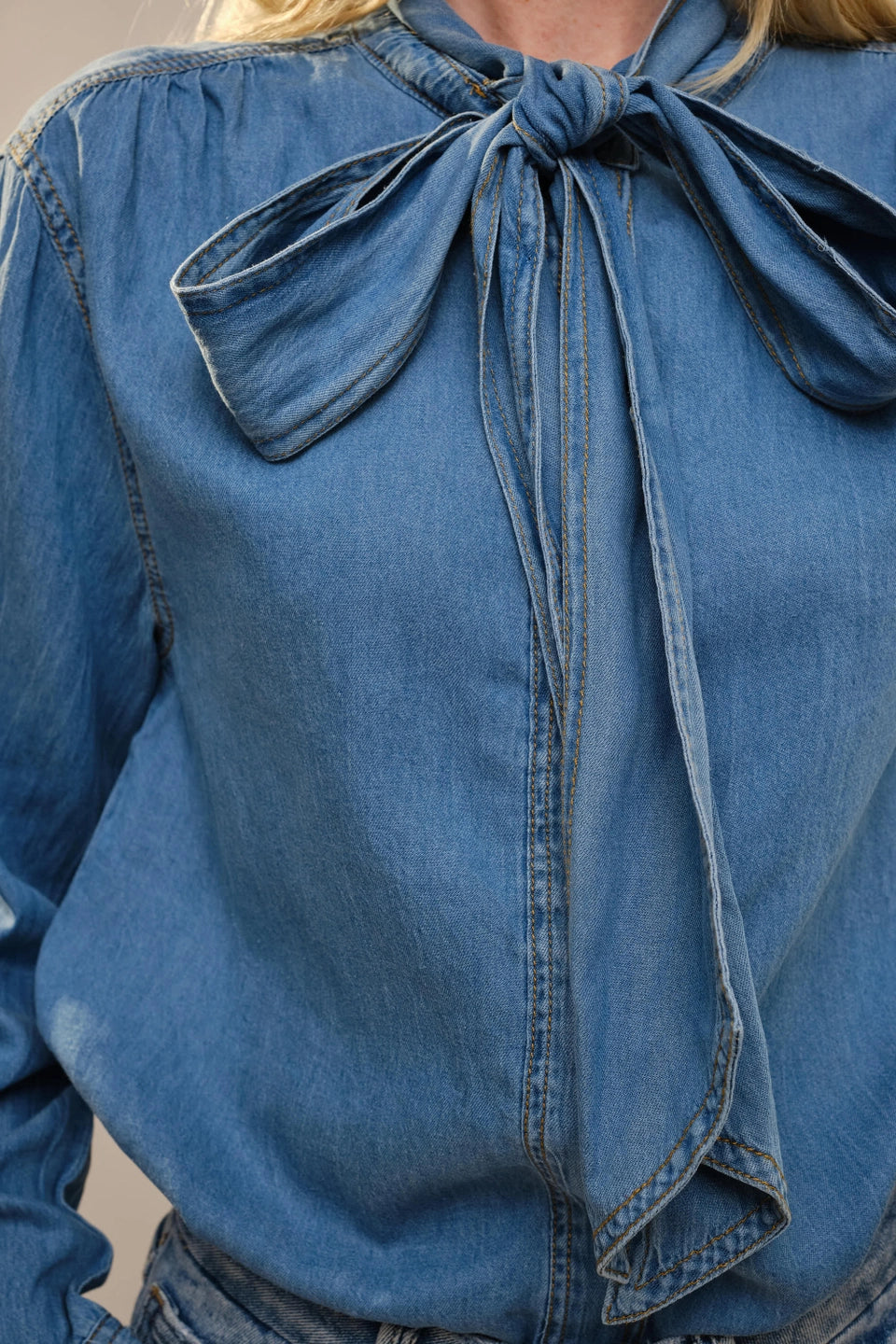 Tie-Neck Tencel Chambray Blouse