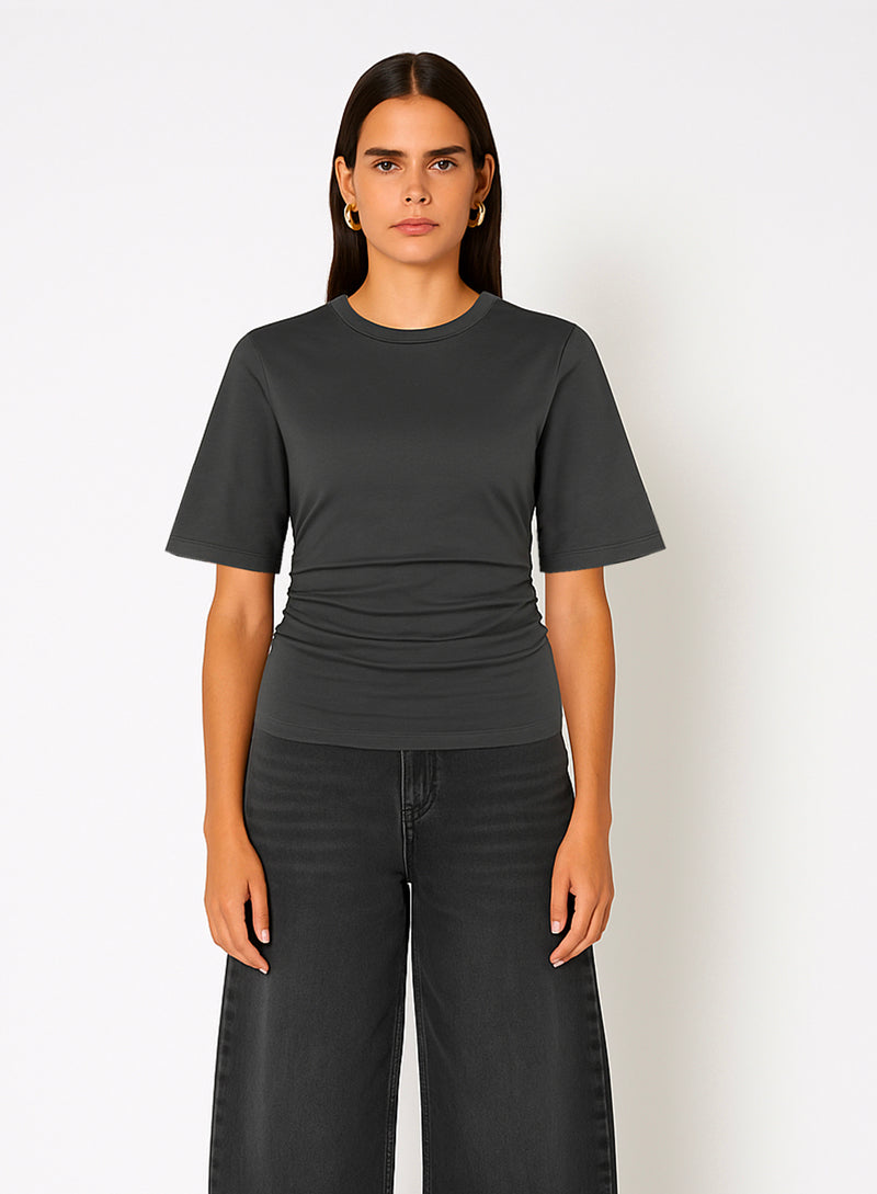 Gathered Waist Charcoal Tee