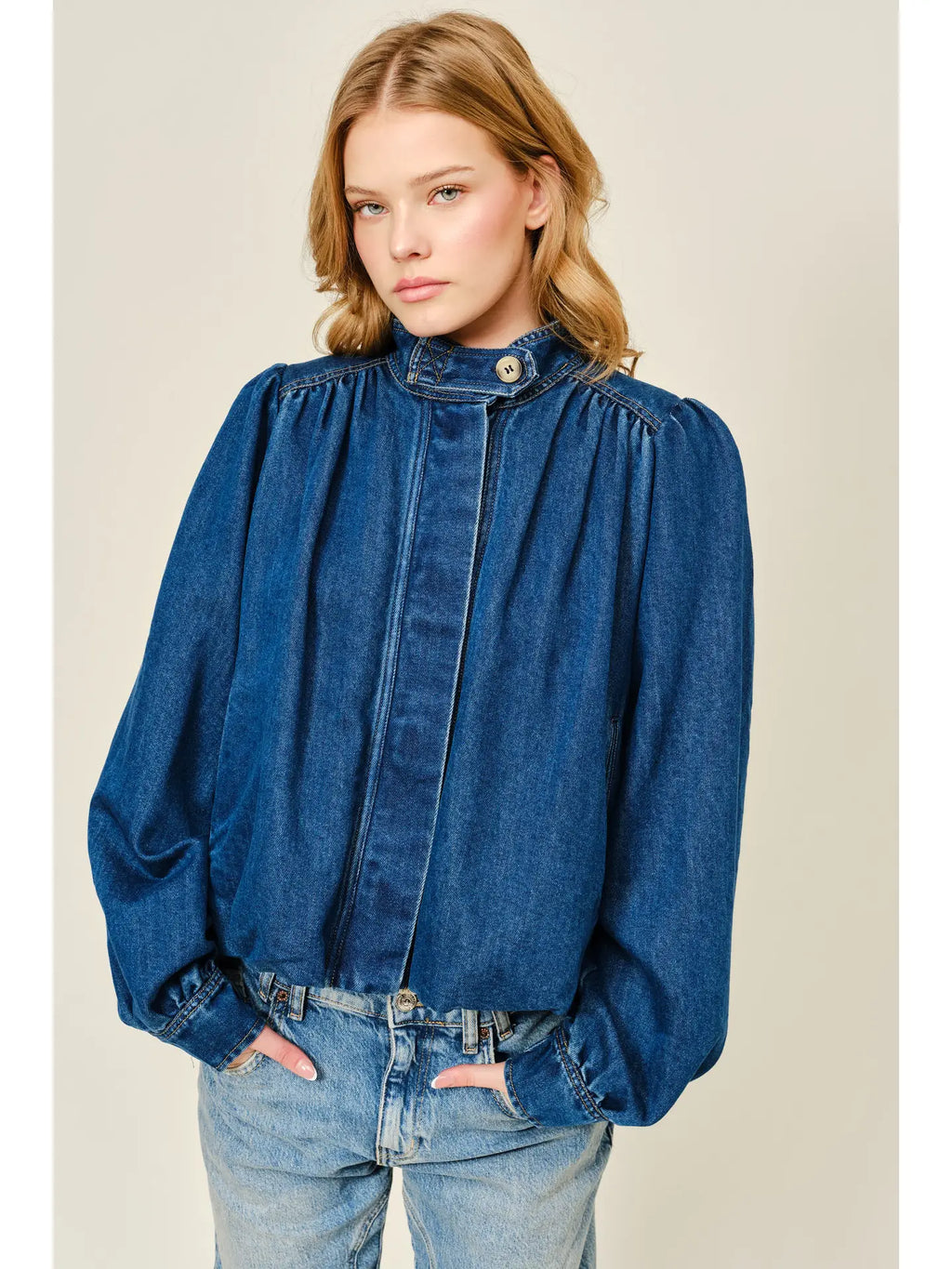 Bubble High-Neck Denim Jacket