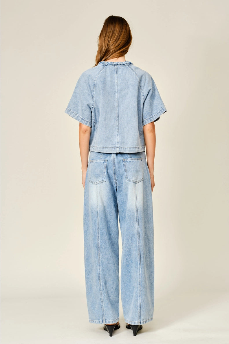 Braided Short Sleeve Denim Jacket