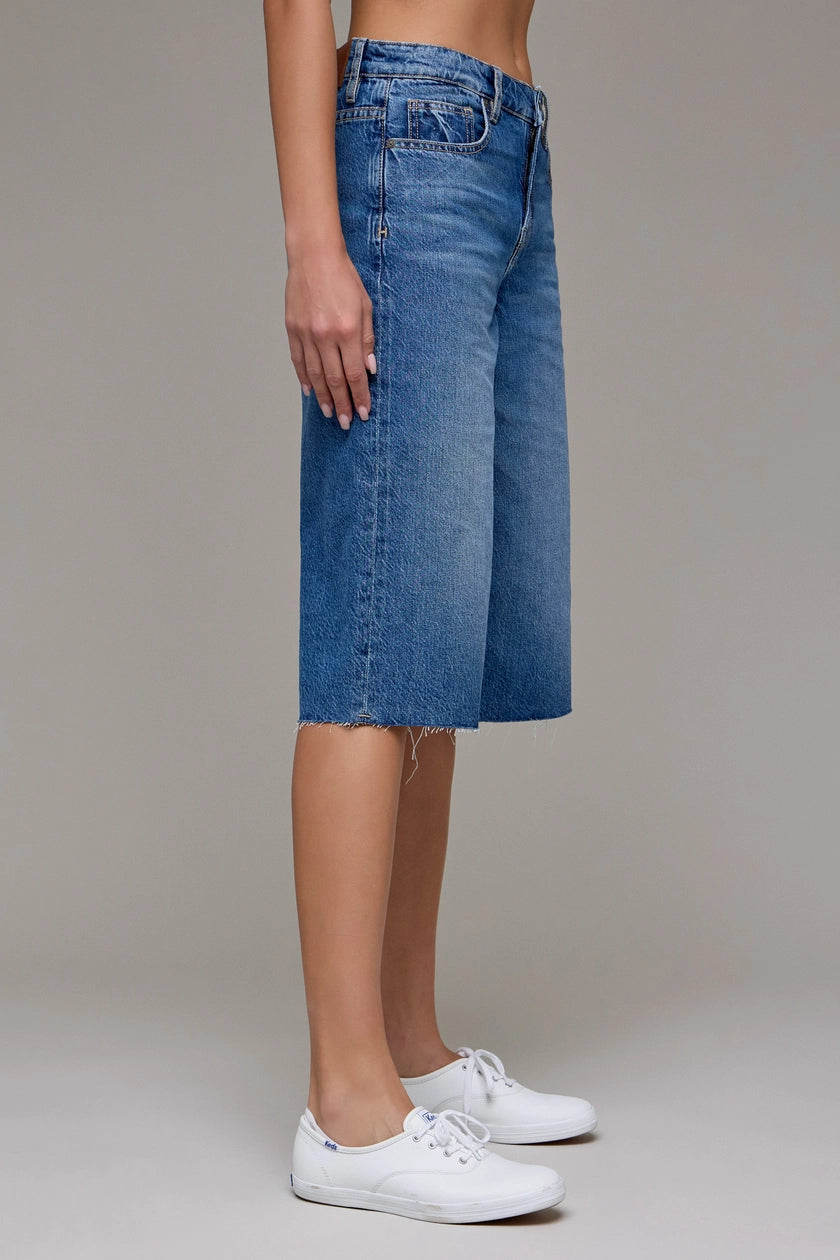 Long Mid-Rise Bermuda Denim Shorts