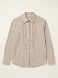 Striped Ruffle Collar Front Button Down Shirt
