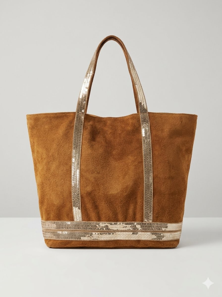 Suede Tote with Beaded Detail