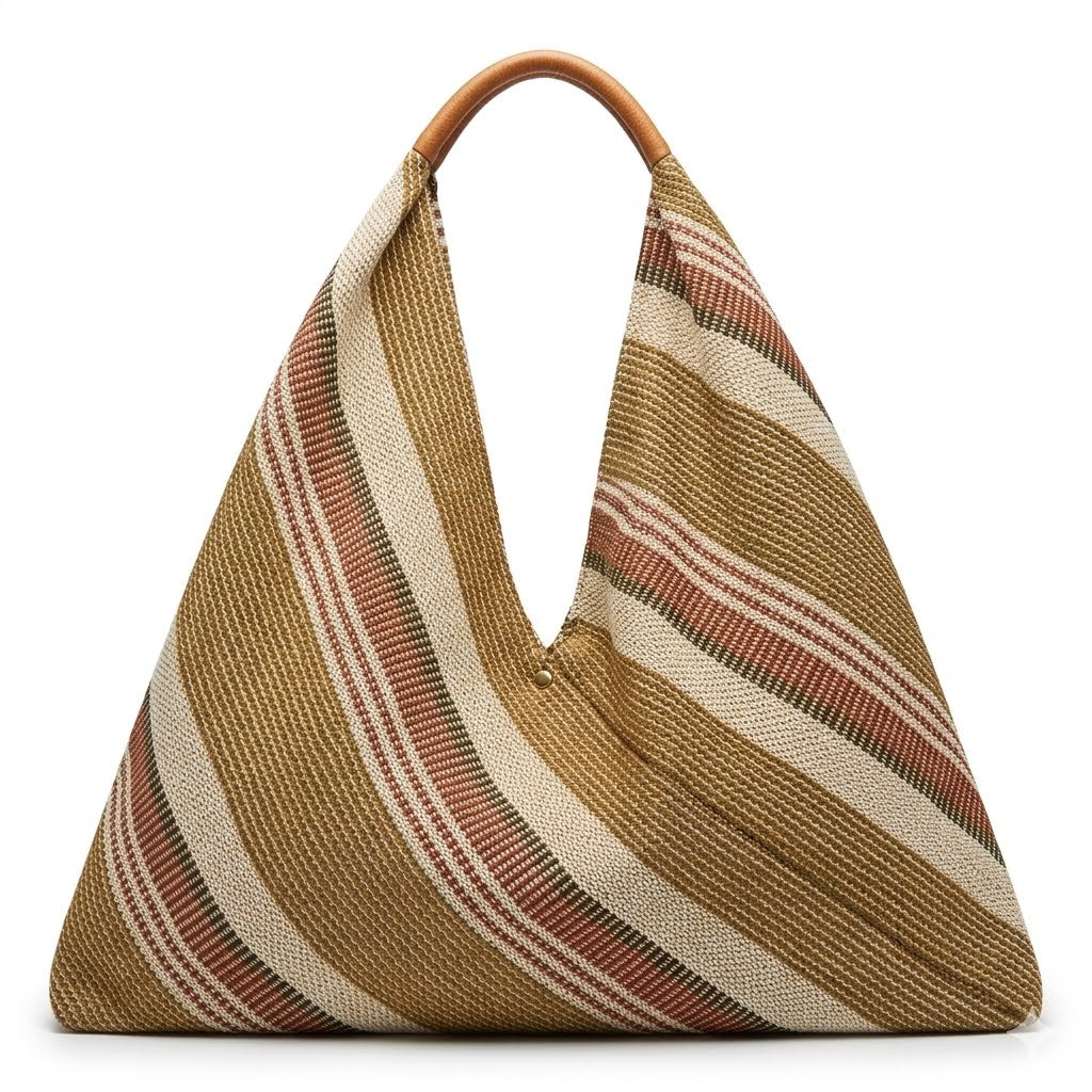 Striped Raffia and Leather Bag