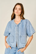 Braided Short Sleeve Denim Jacket