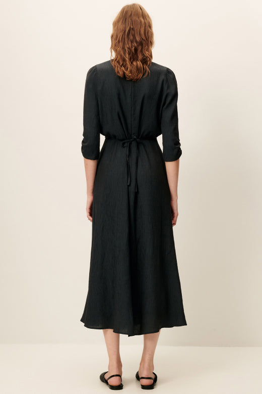 Nylia Dress | Smoke Green Rouche Midi Dress