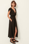 Galiane Smocked Dress | A-line Button Down Dress with Front Slit