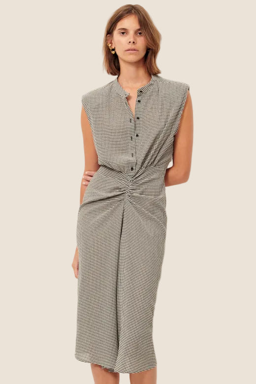 Bellacala Dress | Gingham Rouche Midi Dress