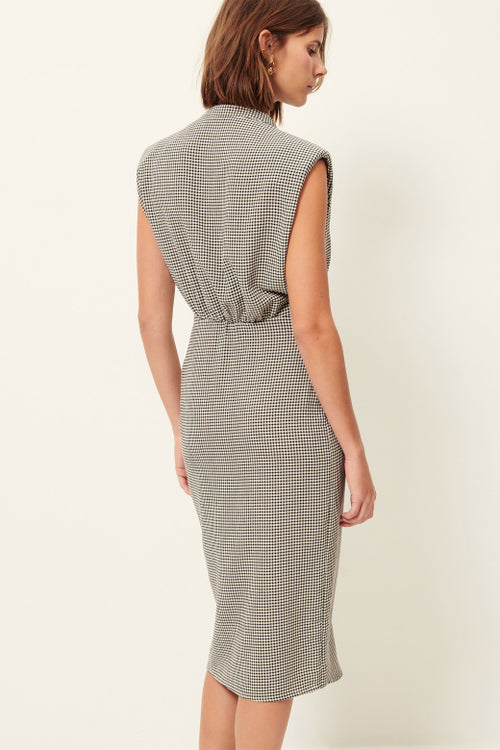 Bellacala Dress | Gingham Rouche Midi Dress
