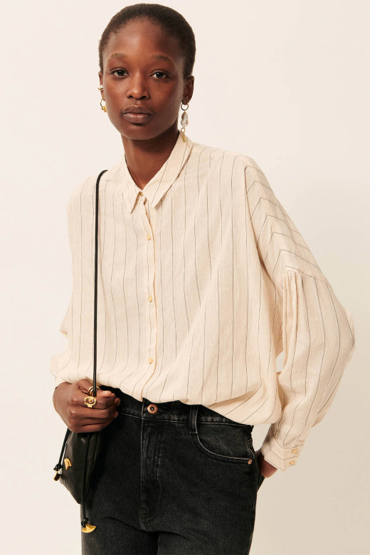 Botan Striped Shirt | Draped Stripe Button Down Shirt