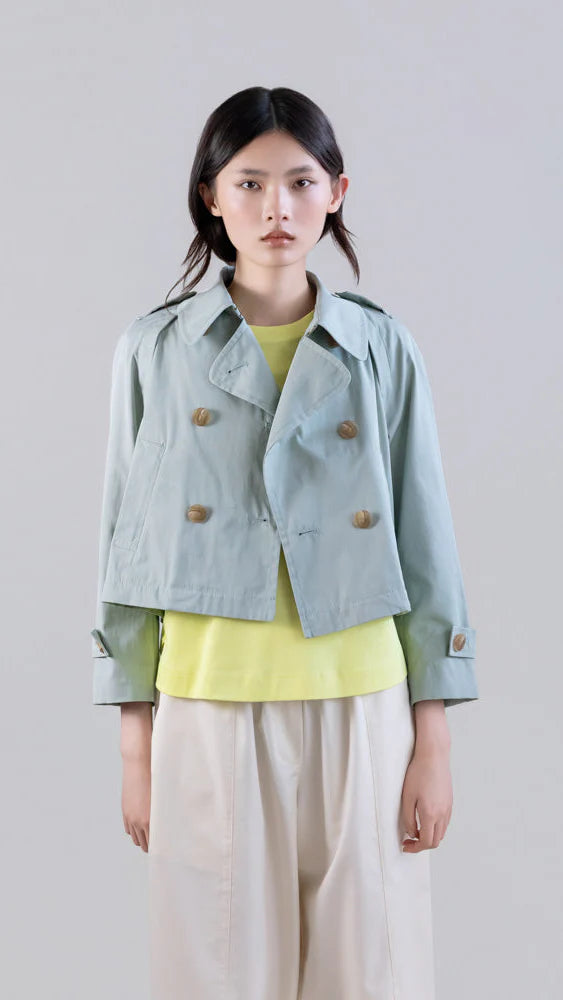 Cropped Cotton Trench Bomber Jacket