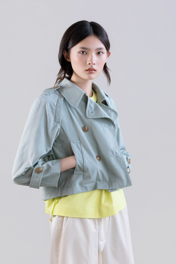 Cropped Cotton Trench Bomber Jacket
