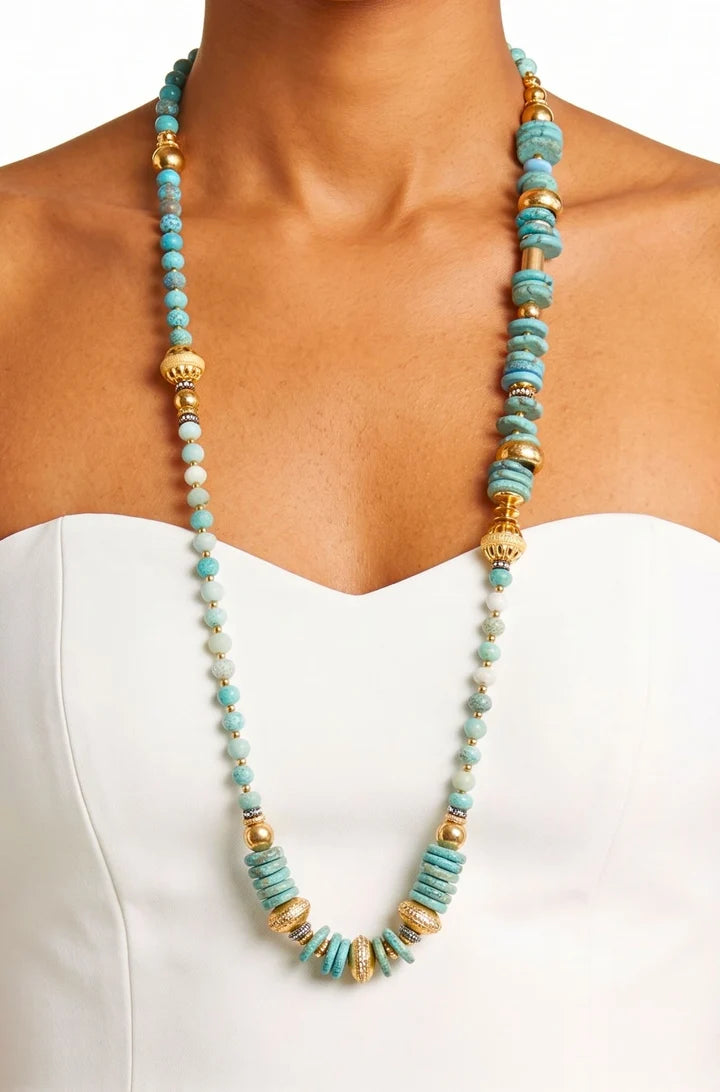 Reece Necklace | Long Turquoise Magnesite Beaded Necklace
